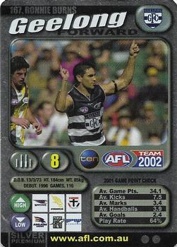 2002 Team Zone AFL Team - Silver #167 Ronnie Burns Front